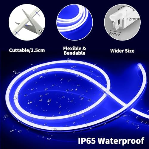 iNextStation Blue LED Light Strip 16.4FT Neon Rope Lights (with DC12V Plug)