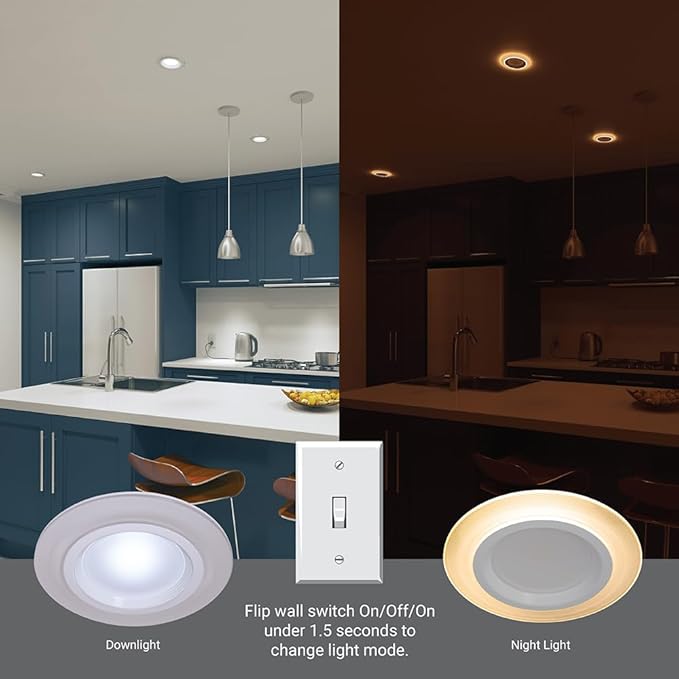 HALO RL Night Light 5/6 in LED Recessed Downlight with Night Light Mode, 1000 Lumens, Selectable CCT 2700K-5000K, Dim-to-Warm, Matte White - RLNL56109FSD2W1EWH