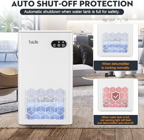 ToLife Dehumidifier for Home Bedroom 1000 sq.ft with Auto Shut-Off, White