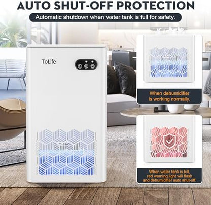 ToLife Dehumidifier for Home Bedroom 1000 sq.ft with Auto Shut-Off, White