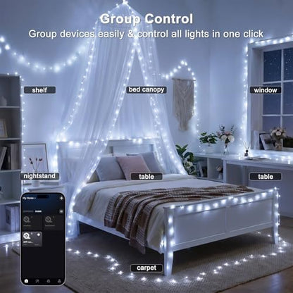 OMIKA Fairy Lights Plug in, 66FT 200 LED Smart String Lights Plug in with Remote & APP Controlled, Warm White + RGB Music Sync Timer, Twinkle Lights for Bedroom Classroom Holiday Christmas Decor