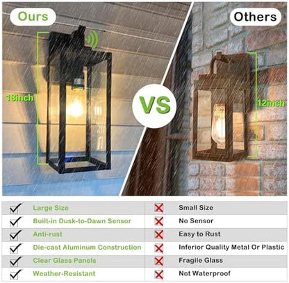 hykolity 18 Inch Dusk to Dawn Black Waterproof Outdoor Wall Light for Patio