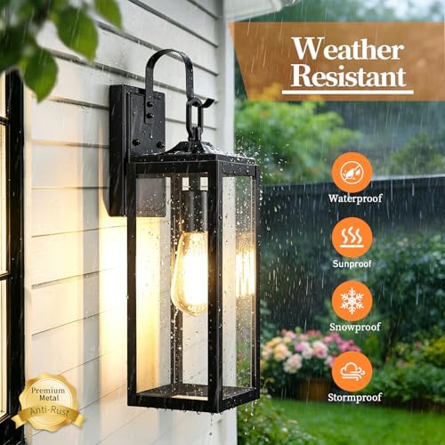 18'' Large Outdoor Wall Lights 2 Packs, Black Exterior Lighting Fixtures