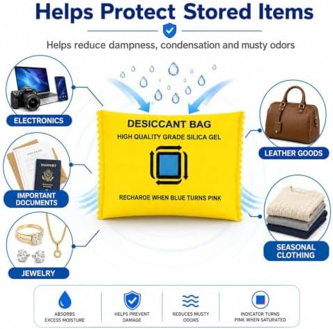 6×100g Reusable Silica Gel Desiccant Packs, Rechargeable & Color Changing