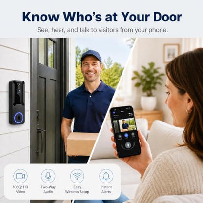 Wireless Home Security Camera, 1080P Battery Powered Video Doorbell Camera