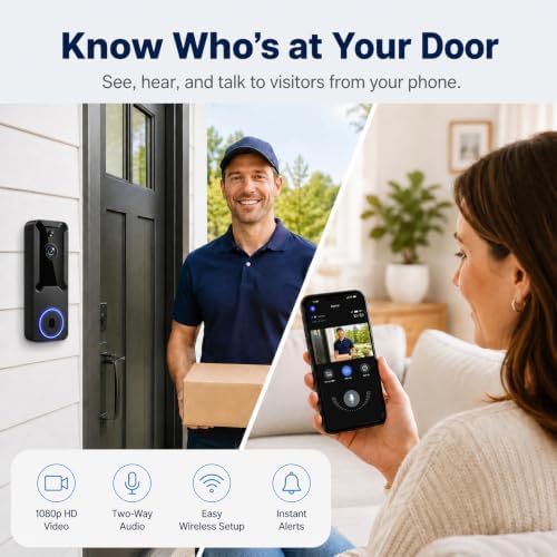 Wireless Home Security Camera, 1080P Battery Powered Video Doorbell Camera
