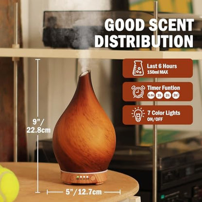 Porseme Essential Oil Diffuser 150ml Handmade Glass Diffuser 6H Runtime