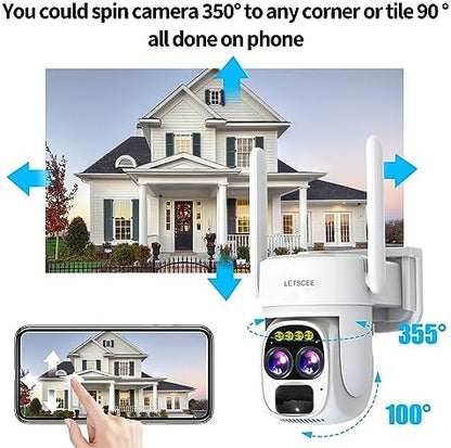 Cameras for Home Security Wireless Outdoor Solar,Alexa Security Camera Outside,360 PTZ Outside WiFi Camera Dual Lens 10x Zoom,Night Vision,2K,Water Proof