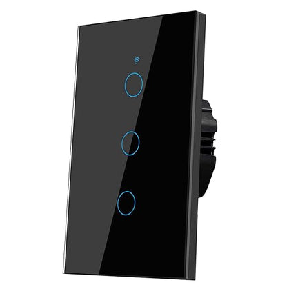2.4GHz WiFi Smart Wall Touch Light Switch (Glass Panel, Alexa Multi-Control Compatible, Compatible with Multiple Platforms) (Wall Switch 3 Gang)