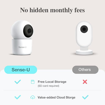 Sense-U AI 2.5K PTZ Baby Camera Monitor with Sensor-Free Sleep Movement Detection, Smart Security Indoor Video Camera with Background Audio, Cry Detection, No Monthly Fee, for Peace of Mind