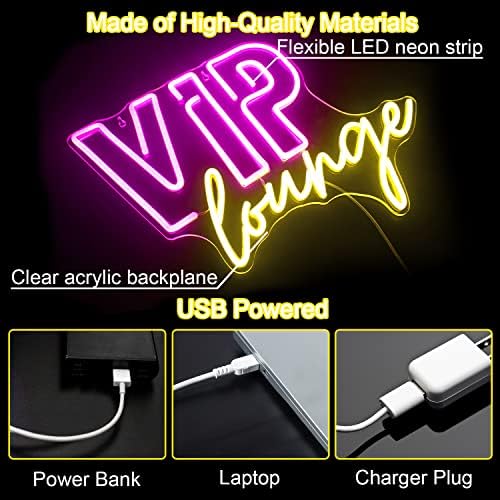 Horseneon VIP Lounge Neon Signs for Wall Decor, VIP Neon Lights Signs for Room Decor, Led Light Up Sign with USB Powered for Bar, Hotel, Cafe, VIP Room, Home Decoration (Pink& yellow)