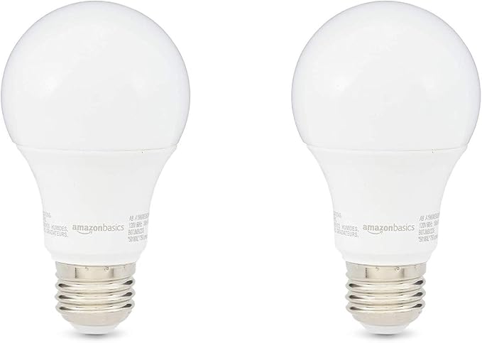 Amazon Basics A19 LED Light Bulbs, 60W Equivalent, 9W Energy Efficient, E26 Standard Base, Soft White 2700K, Non-Dimmable, 10,000 Hour Lifetime, Easy to Install, 2-Pack