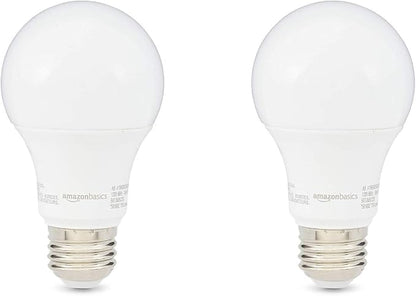 Amazon Basics A19 LED Light Bulbs, 60W Equivalent, 9W Energy Efficient, E26 Standard Base, Soft White 2700K, Non-Dimmable, 10,000 Hour Lifetime, Easy to Install, 2-Pack