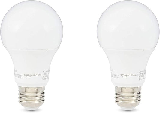 Amazon Basics A19 LED Light Bulbs, 60W Equivalent, 9W Energy Efficient, E26 Standard Base, Soft White 2700K, Non-Dimmable, 10,000 Hour Lifetime, Easy to Install, 2-Pack