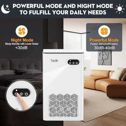 ToLife Dehumidifier for Home Bedroom 1000 sq.ft with Auto Shut-Off, White