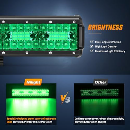 Nilight 12 Inch 240 W LED Light Bar Green Spot Flood Combo Beam