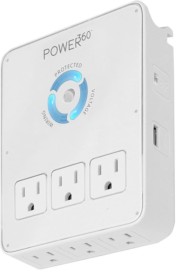 Panamax P360 Dock 6-Outlet Wall Tap/Charging Station, White, 6.8" x 2.9" x 5"