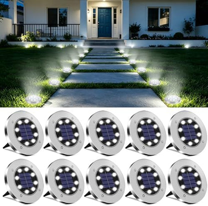 OULONGER 4.6inch Solar Ground Lights, Garden Solar Outdoor Waterproof Pathway Bright In-Ground Landscape Lights for Patio, Lawn, Yard, Driveway, Step and Walkway(White Light 10Packs)
