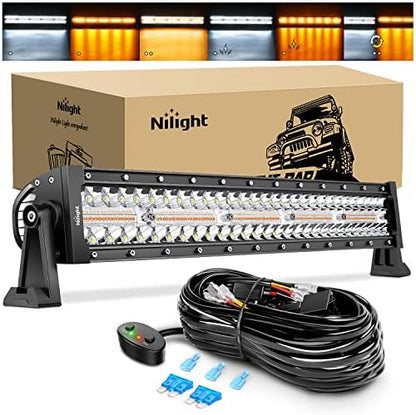 Nilight 22inch Amber White Strobe 6 Modes 480W LED Light Bar