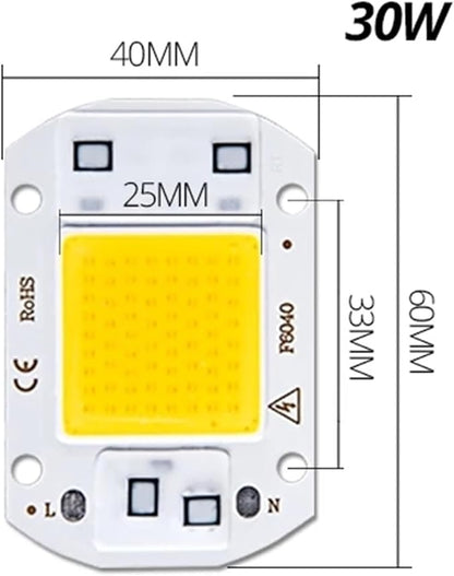 3pcs Real Power 220V 110V COB LED Chip 50W 30W 20W Smart IC COB Diode LED Beads DIY Spotlight Floodlight F6040 Not Need Driver(30w f6040,220V_Warm White)