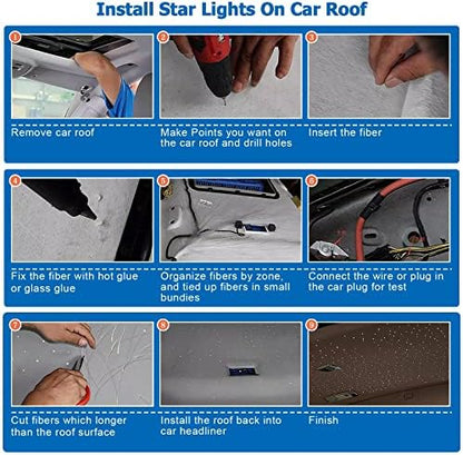 AZIMOM 16W Twinkle & Sound Activate 150pcs*0.03in*6.5ft Fiber Optic Starlight Headliner Kits for Car Home Star Ceiling Sky Decoration, APP& Remote Control Light Engine End Glow Fiber Strands