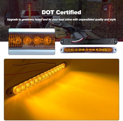 10" LED Amber Trailer LED Turn Signal Light Bar Strip Aluminum Alloy Base Side Marker Tail Lights Assembly for Truck RV Marine Boats, 15 LEDs 2Pcs