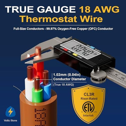 18/4 Thermostat Doorbell HVAC Wire, True Gauge 18 AWG 4 Conductor Solid Copper Control Cable, ETL Listed CL3R/CMR Riser Rated Flame-Retardant, RoHS, for 0-30V Low Voltage Systems - 100FT
