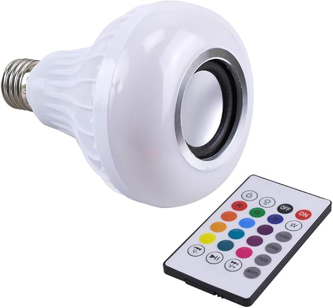 LED Light Bulb Bluetooth Speaker, White + RGB + Yellow Light Ball Bulb Colorful Lamp Smart Music Bulb Audio Bluetooth Speaker with Remote Control for Home,Party,Bar,Garden or Spook House