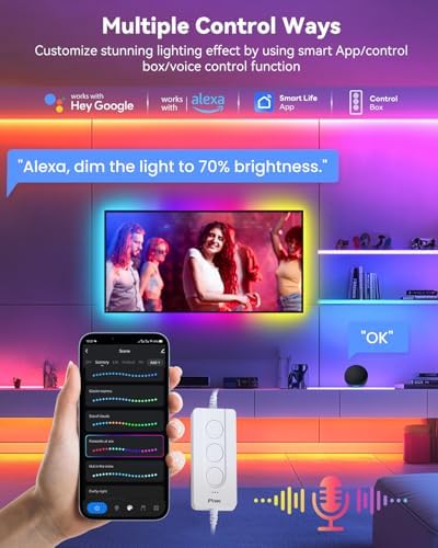 Pak RGB+IC LED Strip Lights for Bedroom & TV, 32.8ft Smart Lights with Remote APP Control, DIY 16 Million Colors, Music Sync Color Changing LED Lighting, 44 Scene Modes, Work with Alexa & Google
