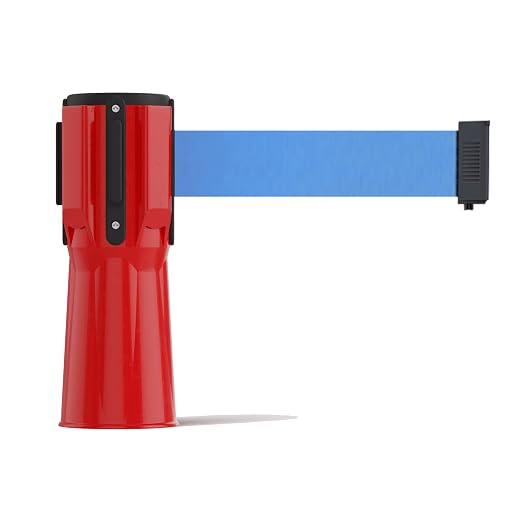 Trafford Industrial 11 ft Cone-Mounted Retractable Belt Barrier Red Case with Light Blue Belt