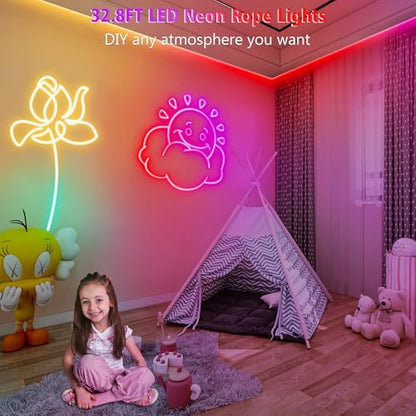 32.8Ft LED Neon Rope Lights, RGB Built in Chip Neon Strip Lights