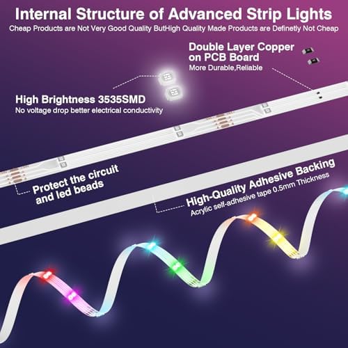 LED Lights for Bedroom, 2025 Double Row 100FT 960LEDs RGB Strip Lights Music Sync Color Changing LED Lights, APP+44Key Remote Control Timed Dimming for Bedroom Home Decor(2Rollsof50FT)