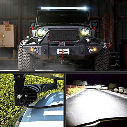 Nilight 54 Inch 312W Curved Spot Flood Combo Led Light Bar LED Off Road Light Driving Light and 1PC 14AWG 12V 5Pin Rocker Switch Wiring Harness Kit - 1 Lead