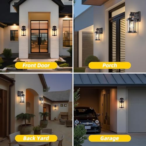 OKELI Dusk to Dawn Outdoor Wall Lights, Waterproof Lighting Fixtures Rustic Farmhouse Wall Lanterns with Clear Glass Shades Anti-Rust Outside Lights for Garage Patio Porch(Brown, 2 Pack)