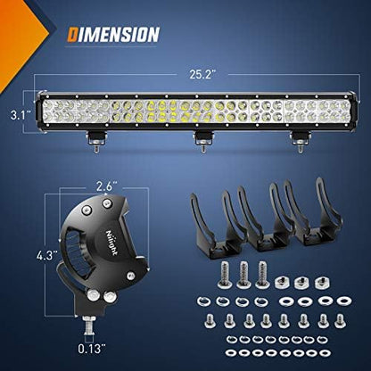 Nilight LED Light Bar 25Inch 162W Spot Flood Combo Off Road 12V 5Pin Rocker Switch Wiring Harness Kit, 2 Years Warranty (ZH081)