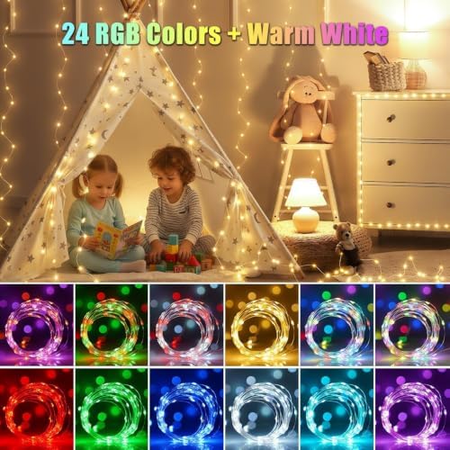 50ft Fairy Lights Plug in, Dimmable 25 Colors 14 Modes RGB+Warm White Color Changing String Lights,150LED Twinkle Lights with Remote, Christmas Fairy Lights for Indoor Outdoor Party Xmas Décor