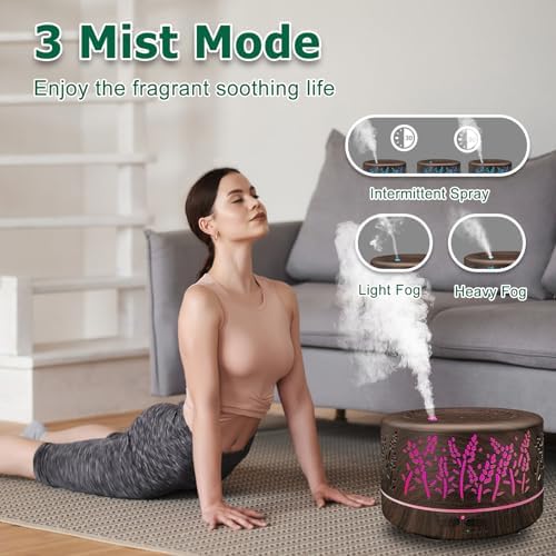 Diffusers for Essential Oils Large Room,600ml Essential Oil Diffusers for Home,Waterless Auto Off 7 Colors Changed 3 Mist Modes,Cool Mist Humidifiers for House Bedroom Decor,Gifts,Dark Wood