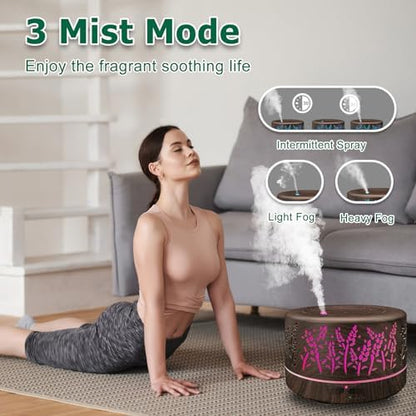 Diffusers for Essential Oils Large Room,600ml Essential Oil Diffusers for Home,Waterless Auto Off 7 Colors Changed 3 Mist Modes,Cool Mist Humidifiers for House Bedroom Decor,Gifts,Dark Wood