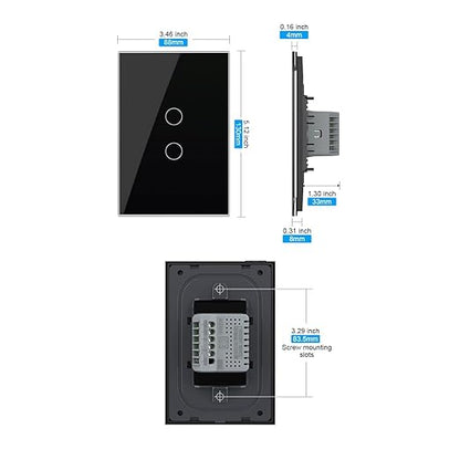 LIVOLO WiFi Touch Wall Switch for Smart Home, Compatible with Alexa & Google Home, Neutral Wire Required, 2 Gang, Tempered Glass Panel, (Black)