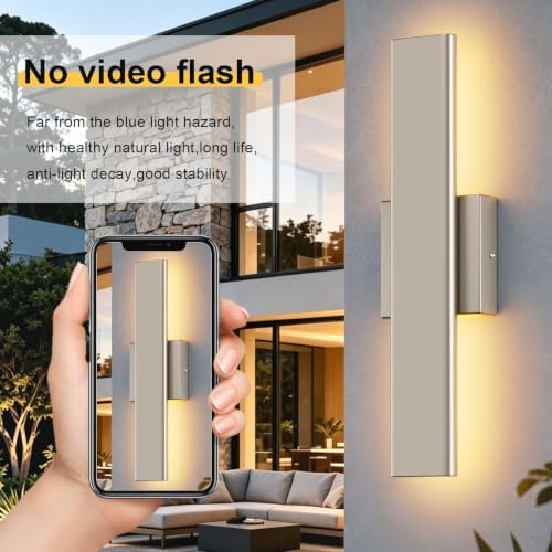 Aipsun 15.7" Nickel LED Outdoor Wall Sconce, Modern Exterior Wall Light