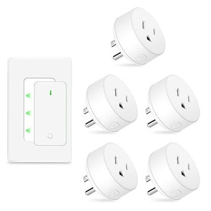 NineLeaf Remote Control Outlet Plug Kit, 5 Plug-in Light Switches with 1 Wall Remote, 15A/1500W, 500ft RF Range, No Wiring, Wireless Light Switch for Household Appliances(5 Outlets + 1 Remote)