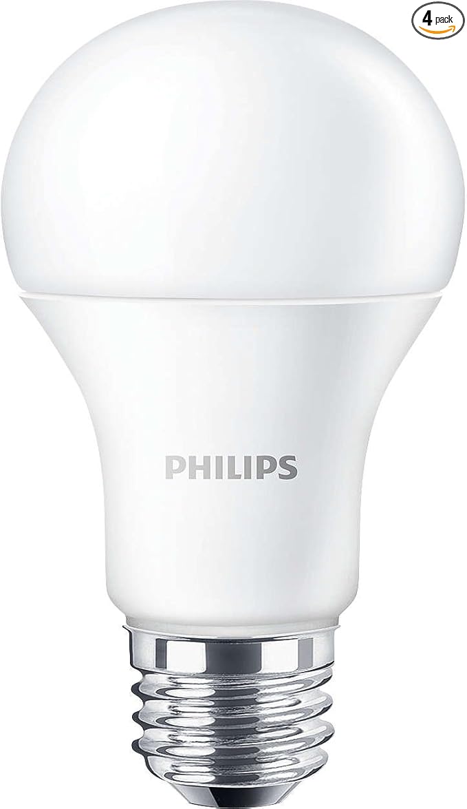 PHILIPS LED Non-Dimmable A19 Frosted Light Bulb: 1500-Lumen, 5000-Kelvin, 14-Watt (100-Watt Equivalent), E26 Medium Screw Base, Daylight, 4-Pack, 455717