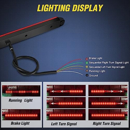 Nilight 16" Trailer Light 12 LED Red Running Brake Sequential Signal Lights