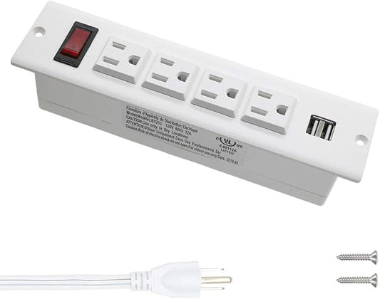 Recessed Power Strip Socket with USB Ports Mountable Desk Power Outlet Desktop Power Strip 4 AC Outlets 2 USB Ports for Conference Cabinet Sofa Countertop UL Listed