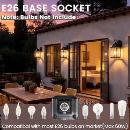 Outdoor Porch Light for House E26 Aluminum Glass, Black, 1 Pack