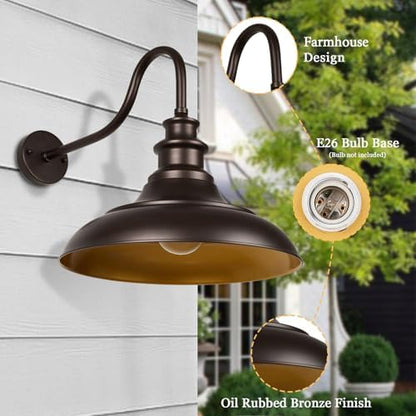 Exterior Farmhouse Gooseneck Barn Light, 16 Inch Vintage Outside Garage Light Fixtures, 2PCS Anti-Rust Waterproof Outdoor Light for Patio Frontdoor Entryway Doorway