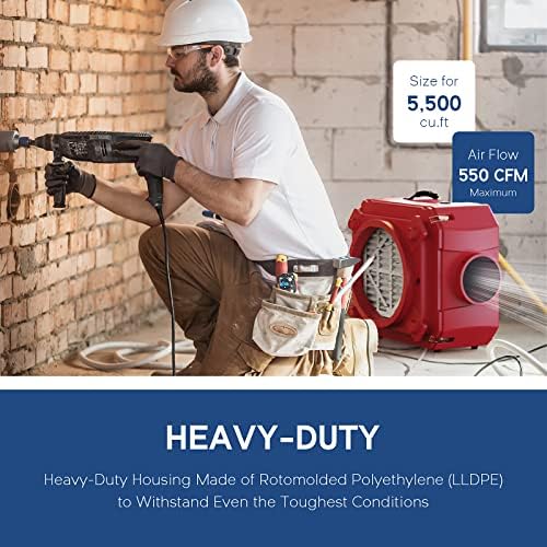 AlorAir CleanShield HEPA 550 - Heavy Duty Commercial Air Scrubber HEPA Filter System, 25' Power Cord with Lighted End and Roto-Molded Unbreakable Housing Air Cleaner, cETL Listed, Red (Pack of 8)