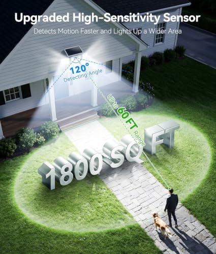 KOOPER Solar Flood Lights, 210 LED Motion Sensor Outdoor Lights, Solar Motion Lights Outdoor Waterproof, 3 Heads 300° Wide Angle Outdoor Security Lights for Yard Patio Garage Entryways, 6 Pack, White