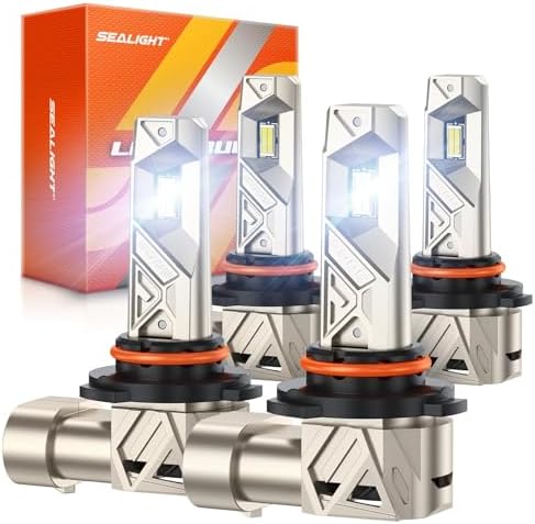 SEALIGHT 9005 9006 Bulbs Combo, 132,000LM 1000% Bright S6 Pro 9005 9006 Bulb with 64 Lighting Chips, 80,000hrs+ Lifespan 9006 Drving Light, 6500K White 1:1 Size Plug and Play, Pack of 4