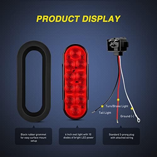 Nilight 6" Oval LED Trailer Tail Lights,Red, 2 Pack, Grommets Mount